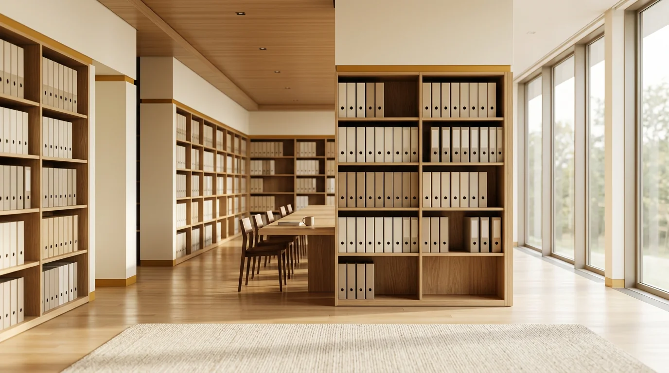 Stilisierte Bücher- und Archivästhetik für die Materialien-Übersicht, 1920x640 Pixel, WebP